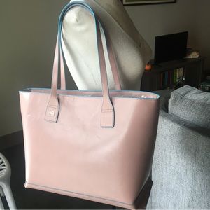 Pink leather tote with blue detailing (with dustbag)